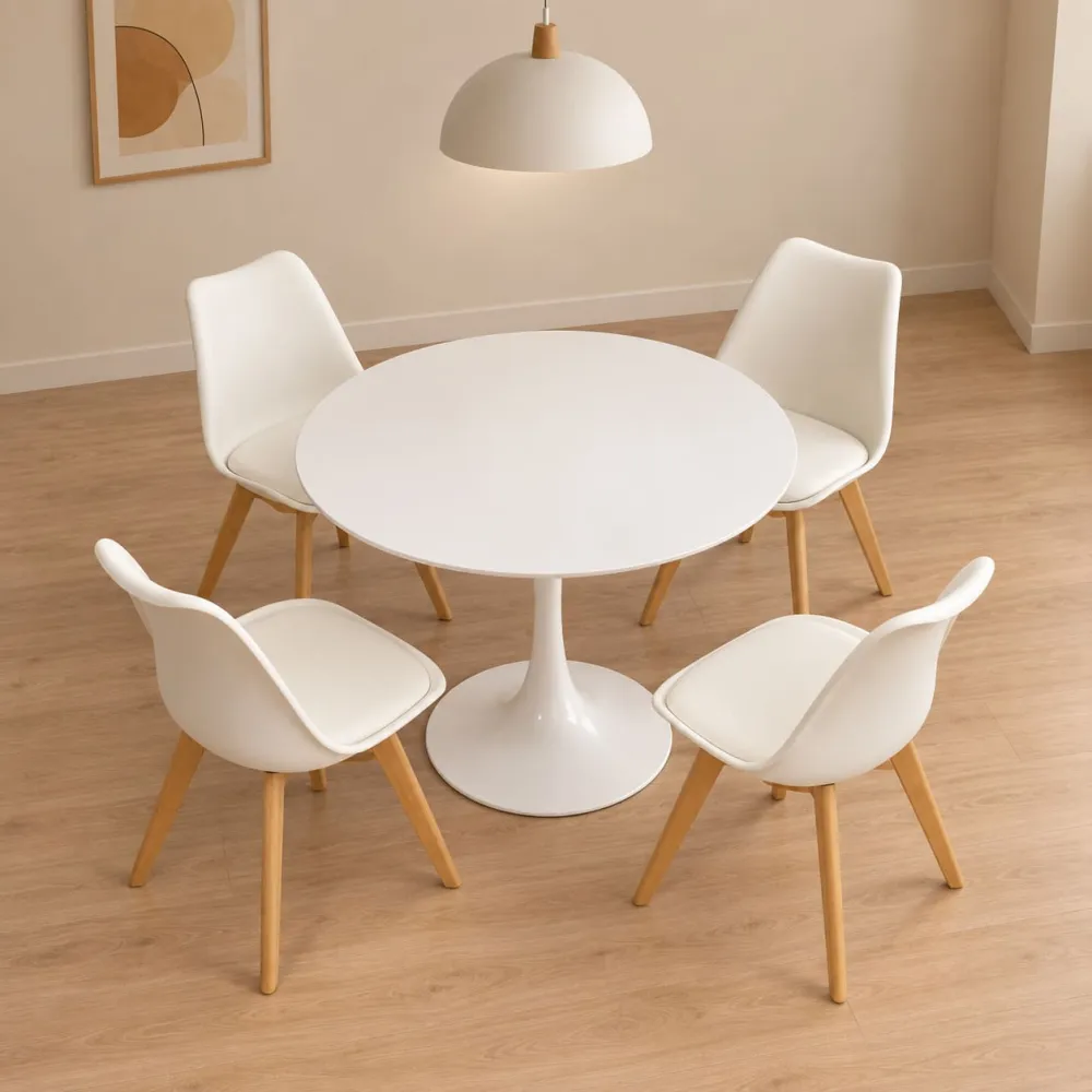 Comedor Tulip blanco 80cm 4 sillas vista superior – Muebles Govi