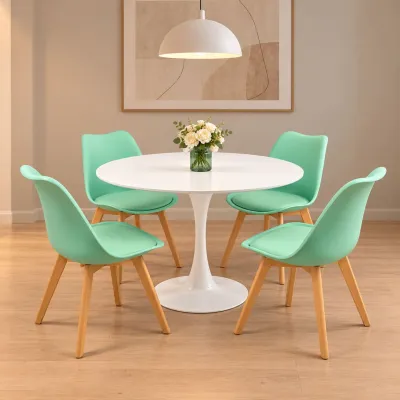 Comedor Tulip blanco 80cm con 4 sillas Tulip acolchadas – Muebles Govi