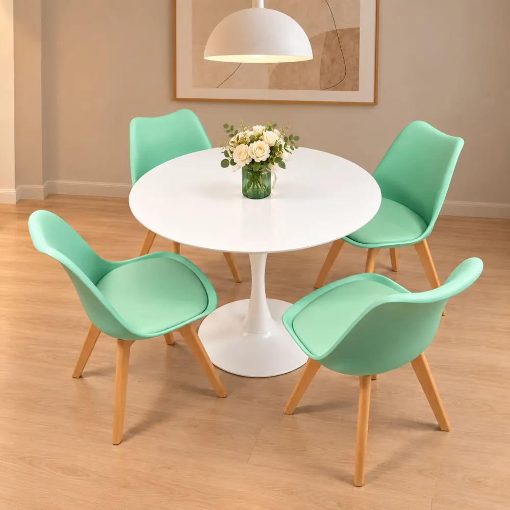 Comedor Tulip blanco 80cm 4 sillas vista superior – Muebles Govi