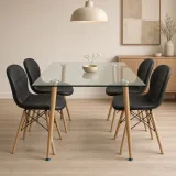 Comedor vidrio 120x80cm 4 sillas Radar negras acolchadas en ecocuero