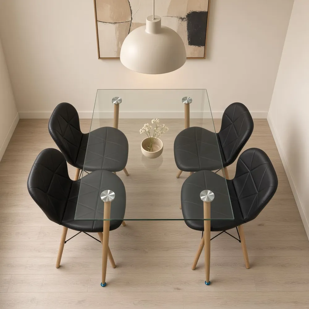 Comedor vidrio 120x80cm con sillas Radar negras vista superior