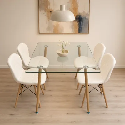 Comedor vidrio 120x80cm con sillas Radar blancas vista superior