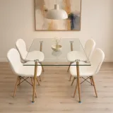 Comedor vidrio 120x80cm con sillas Radar blancas vista superior