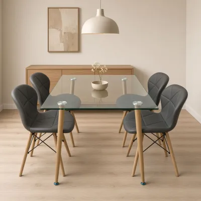 Comedor vidrio 120x80cm con sillas Radar grises vista superior