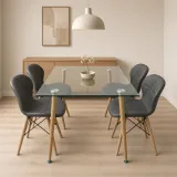Comedor vidrio 120x80cm con sillas Radar grises vista superior