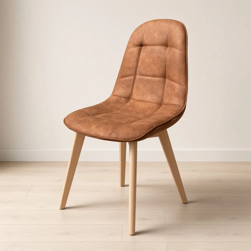 Silla Capitoné Ecocuero Vintage Patas de Madera de Haya