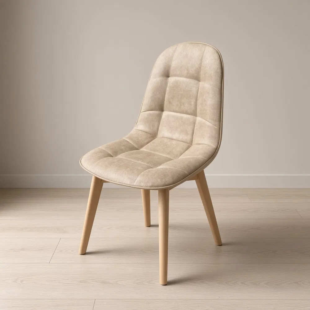 Silla Capitoné Ecocuero Vintage Patas de Madera de Haya