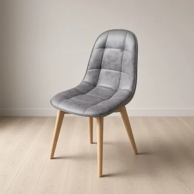 Silla Capitoné Ecocuero Vintage Patas de Madera de Haya