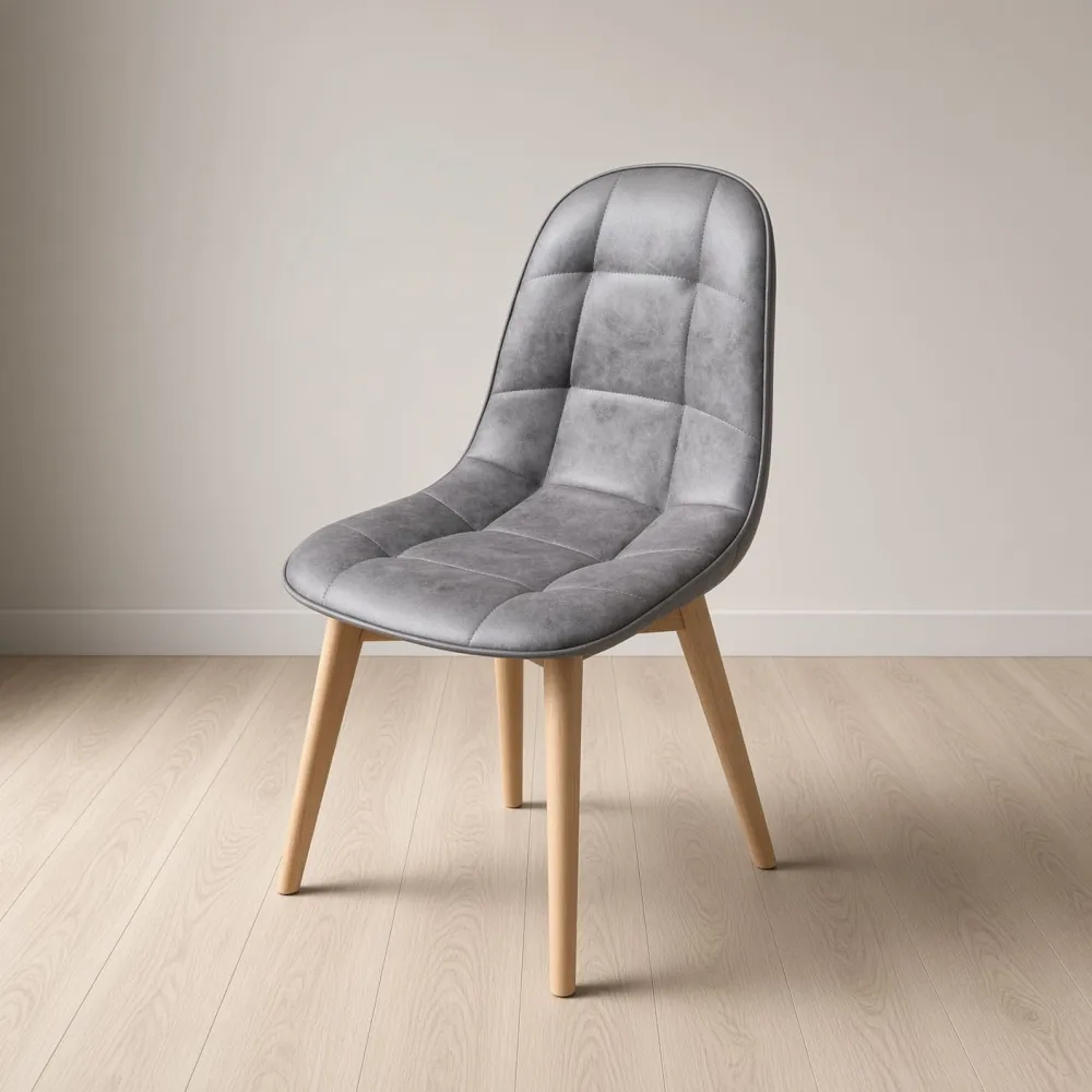 Silla Capitoné Ecocuero Vintage Patas de Madera de Haya
