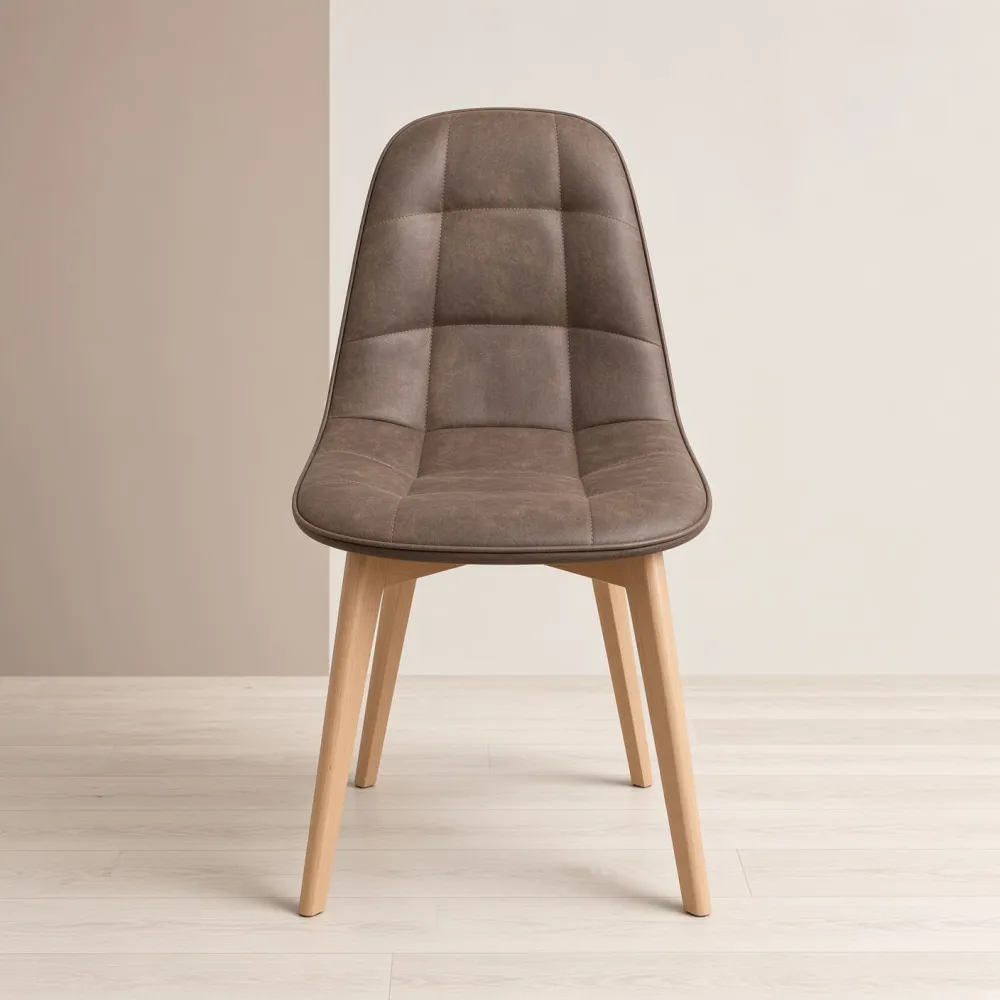 Silla Capitoné Ecocuero Vintage Patas de Madera de Haya