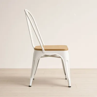 Silla Tolix Metálica con Asiento de Madera Apilable Industrial