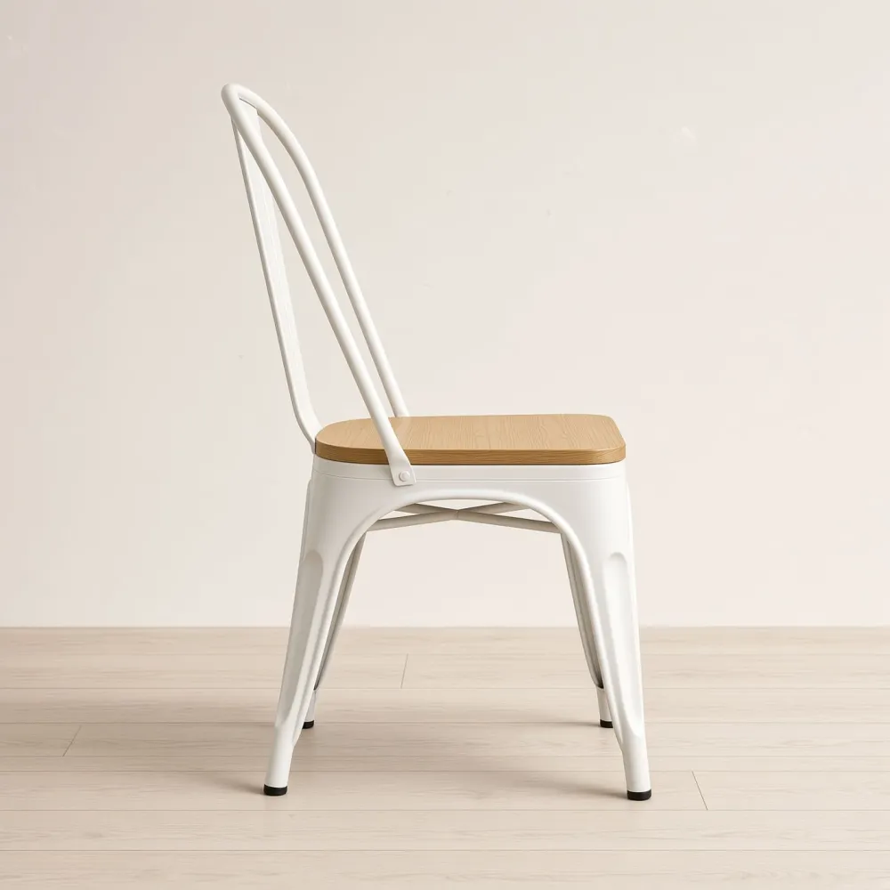 Silla Tolix Metálica con Asiento de Madera Apilable Industrial