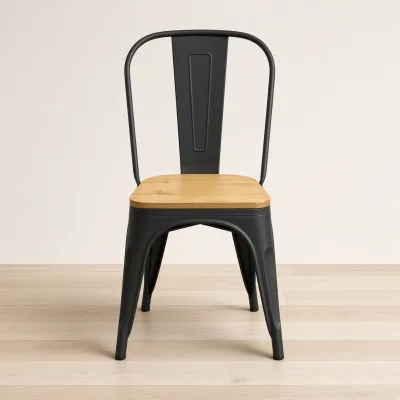 Silla Tolix Metálica con Asiento de Madera Apilable Industrial