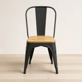 Silla Tolix Metálica con Asiento de Madera Apilable Industrial