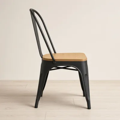 Silla Tolix Metálica con Asiento de Madera Apilable Industrial