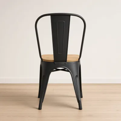 Silla Tolix Metálica con Asiento de Madera Apilable Industrial