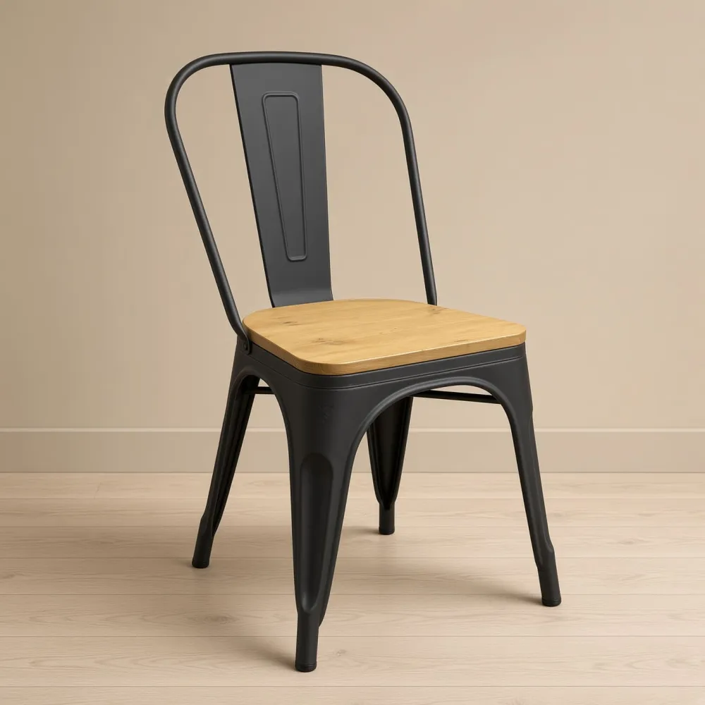 Silla Tolix Metálica con Asiento de Madera Apilable Industrial