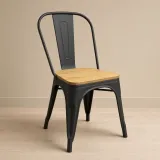 Silla Tolix Metálica con Asiento de Madera Apilable Industrial