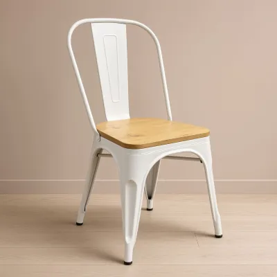 Silla Tolix Metálica con Asiento de Madera Apilable Industrial