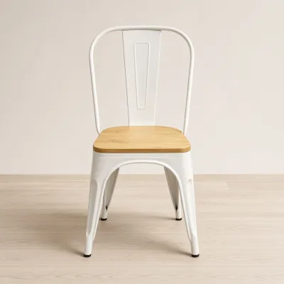 Silla Tolix Metálica con Asiento de Madera Apilable Industrial
