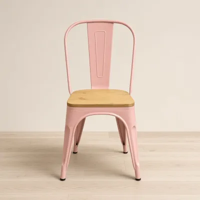 Silla Tolix Metálica con Asiento de Madera Apilable Industrial