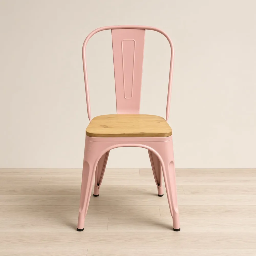 Silla Tolix Metálica con Asiento de Madera Apilable Industrial