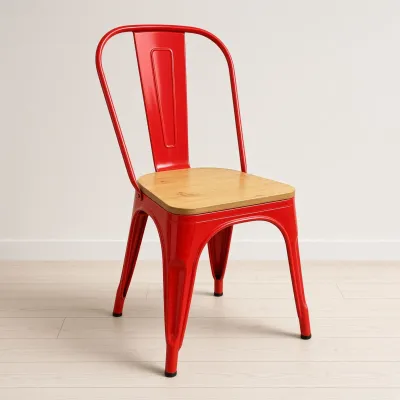 Silla Tolix Metálica con Asiento de Madera Apilable Industrial