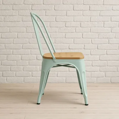 Silla Tolix Metálica con Asiento de Madera Apilable Industrial