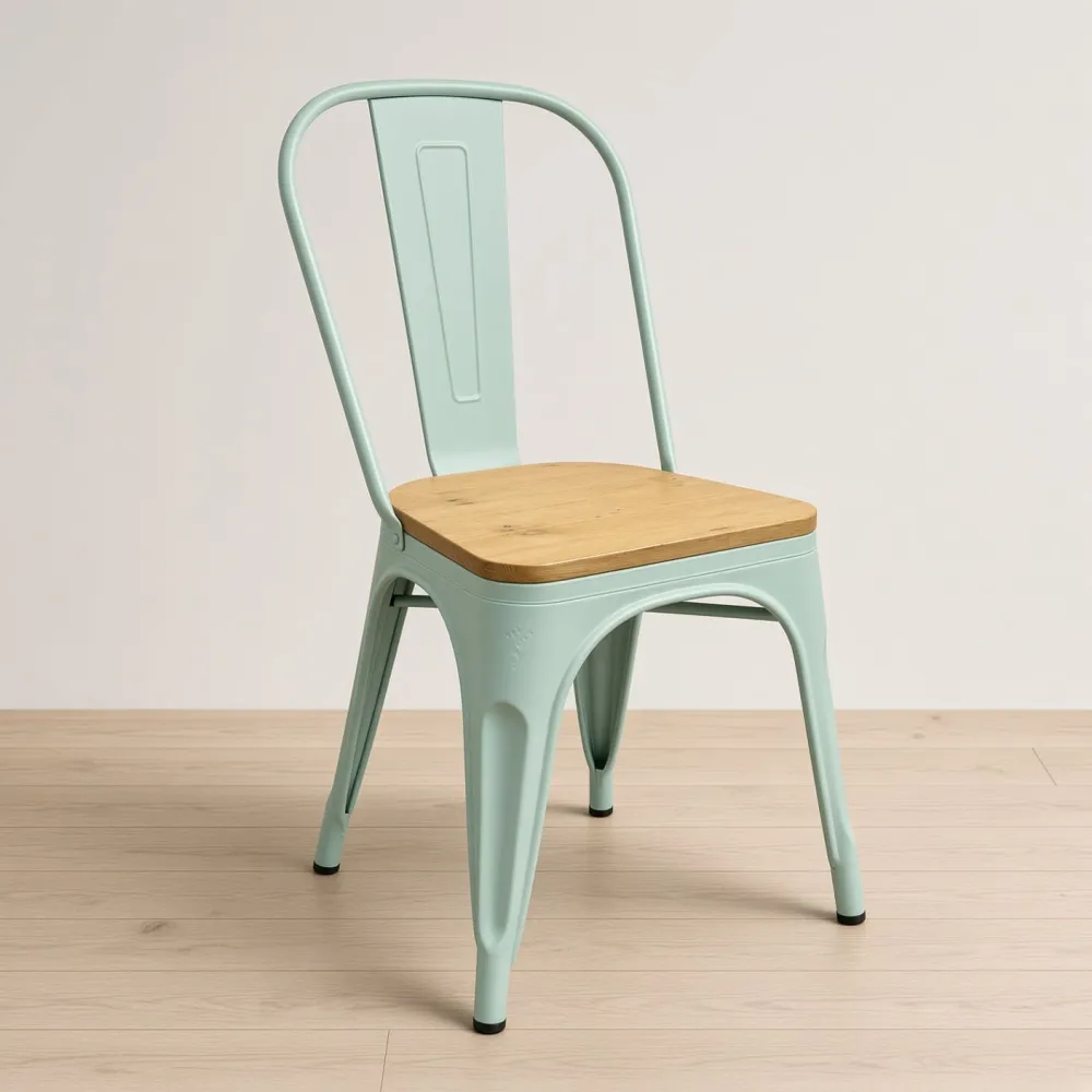 Silla Tolix Metálica con Asiento de Madera Apilable Industrial