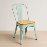 Silla Tolix Metálica con Asiento de Madera Apilable Industrial