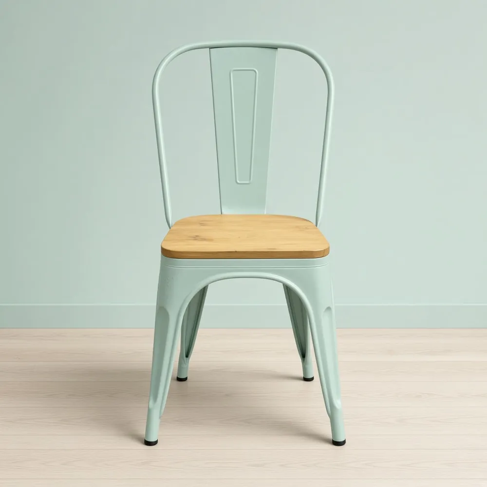 Silla Tolix Metálica con Asiento de Madera Apilable Industrial