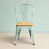 Silla Tolix Metálica con Asiento de Madera Apilable Industrial