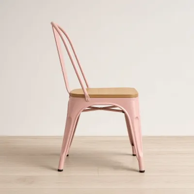 Silla Tolix Metálica con Asiento de Madera Apilable Industrial