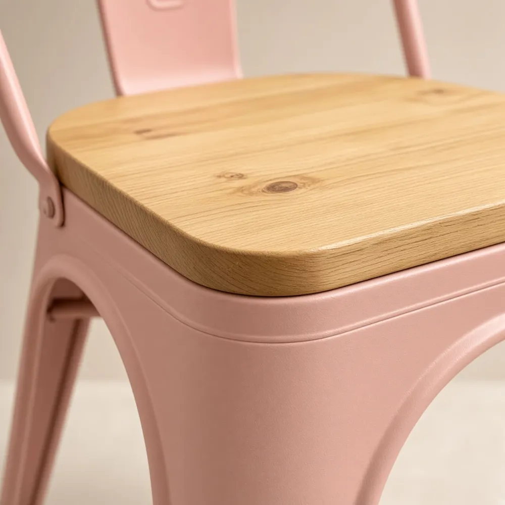 Silla Tolix Metálica con Asiento de Madera Apilable Industrial