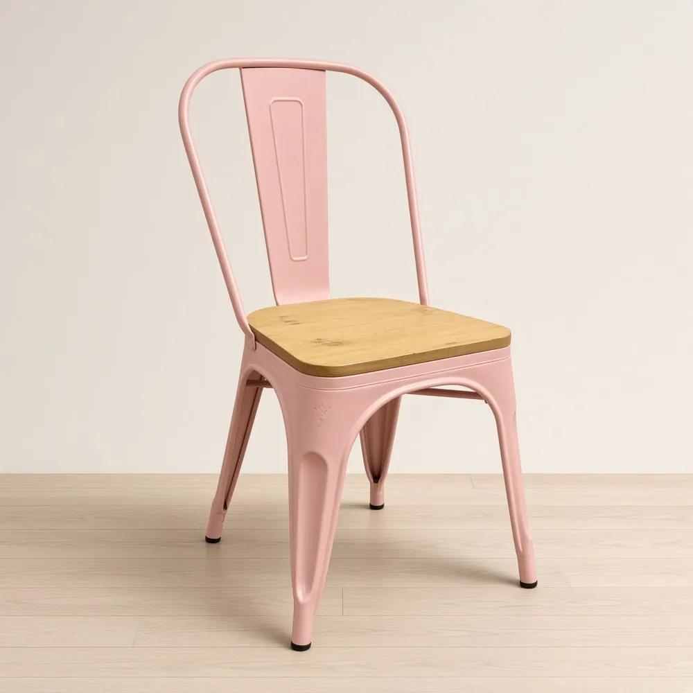 Silla Tolix Metálica con Asiento de Madera Apilable Industrial