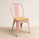 Silla Tolix Metálica con Asiento de Madera Apilable Industrial