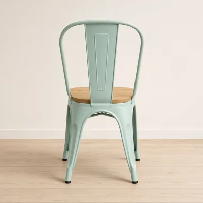 Silla Tolix Metálica con Asiento de Madera Apilable Industrial