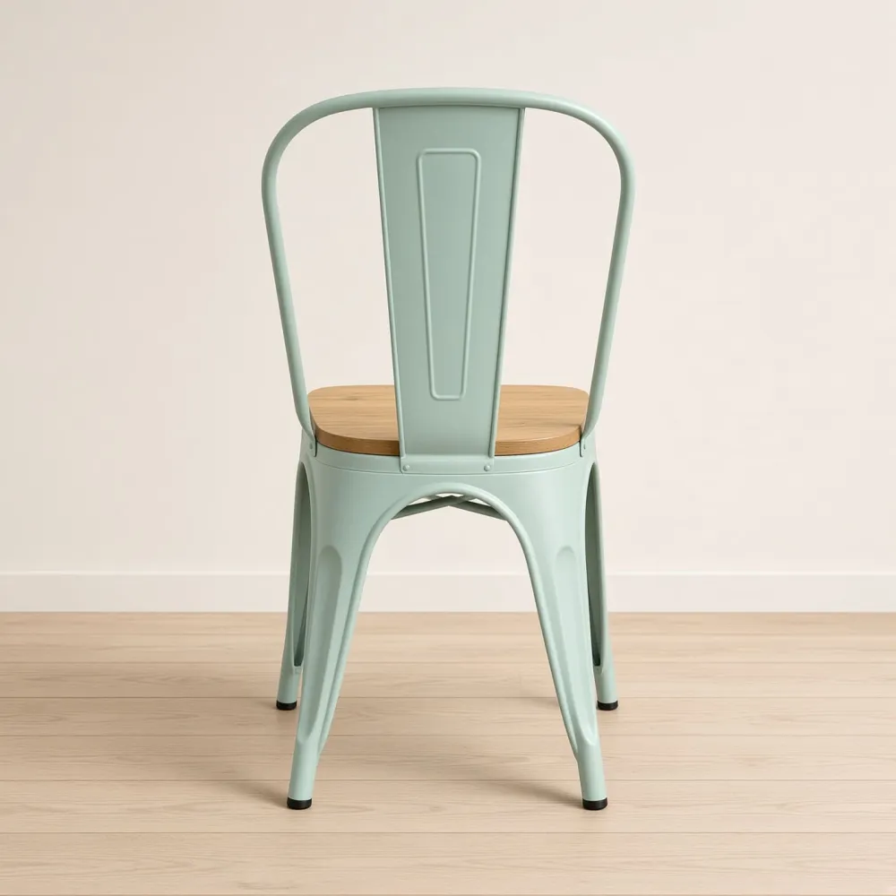 Silla Tolix Metálica con Asiento de Madera Apilable Industrial