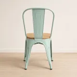 Silla Tolix Metálica con Asiento de Madera Apilable Industrial