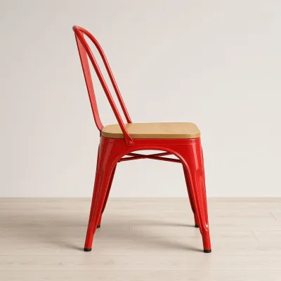 Silla Tolix Metálica con Asiento de Madera Apilable Industrial