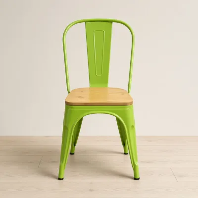 Silla Tolix Metálica con Asiento de Madera Apilable Industrial