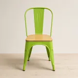 Silla Tolix Metálica con Asiento de Madera Apilable Industrial