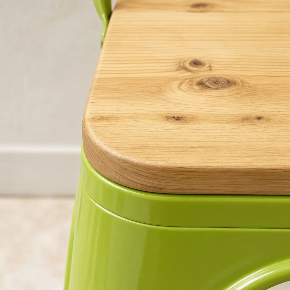 Silla Tolix Metálica con Asiento de Madera Apilable Industrial