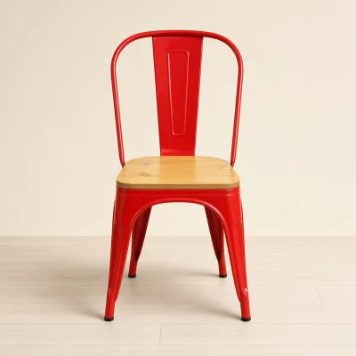 Silla Tolix Metálica con Asiento de Madera Apilable Industrial