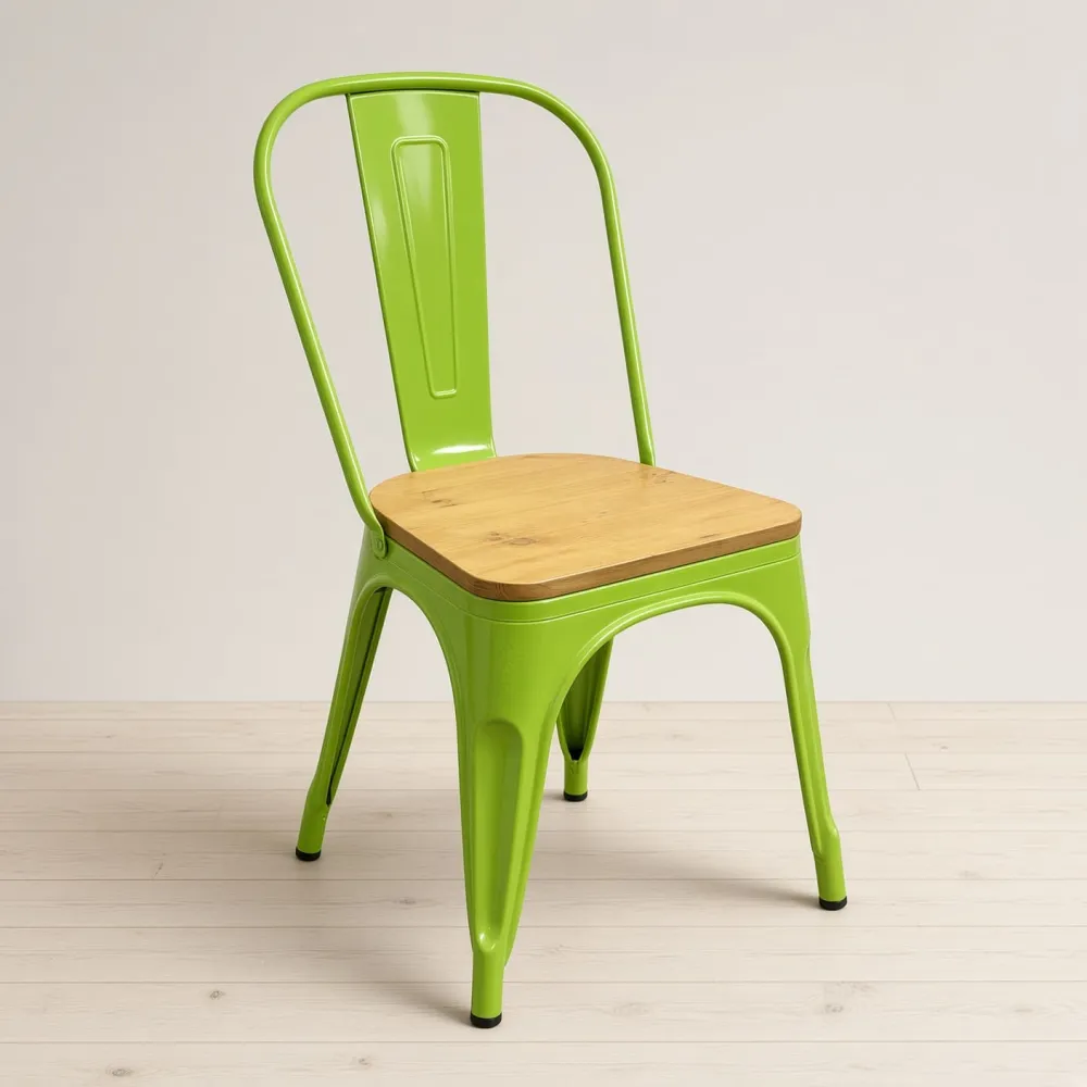 Silla Tolix Metálica con Asiento de Madera Apilable Industrial
