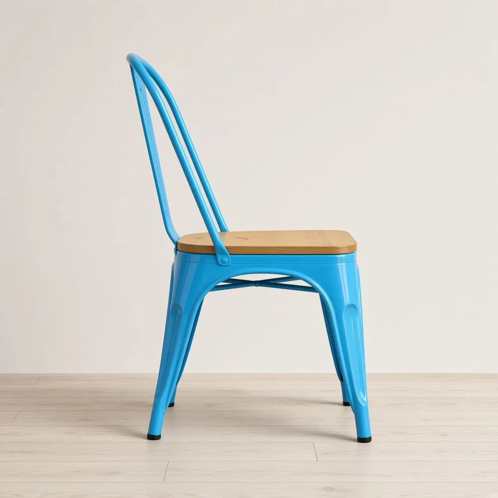Silla Tolix Metálica con Asiento de Madera Apilable Industrial