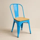 Silla Tolix Metálica con Asiento de Madera Apilable Industrial