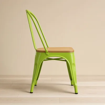 Silla Tolix Metálica con Asiento de Madera Apilable Industrial