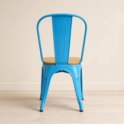 Silla Tolix Metálica con Asiento de Madera Apilable Industrial