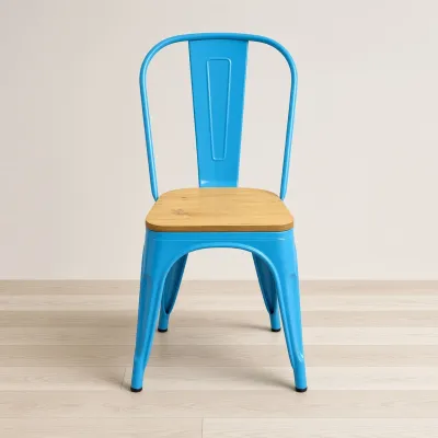 Silla Tolix Metálica con Asiento de Madera Apilable Industrial